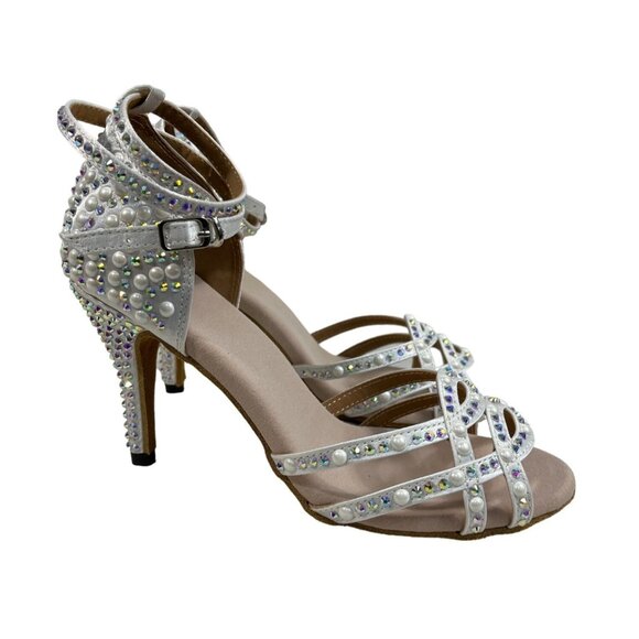 Customized Women’s Silver Ballroom Dance Heels Rhinestones Sz 8 (EU 38) NWOB - Picture 3 of 9